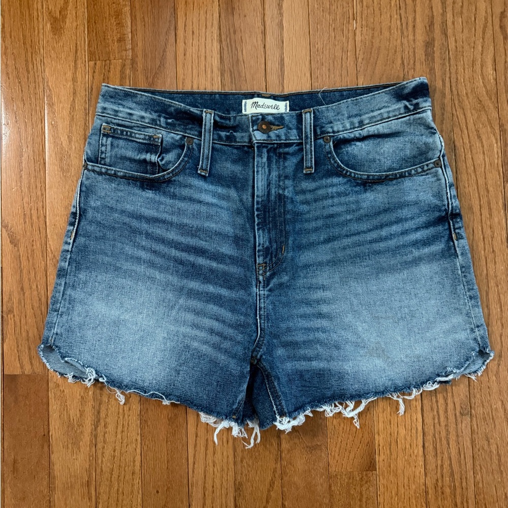 Madewell Blue Washed High-Rise Cutoff Denim Shorts